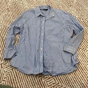 Striped button down shirt.